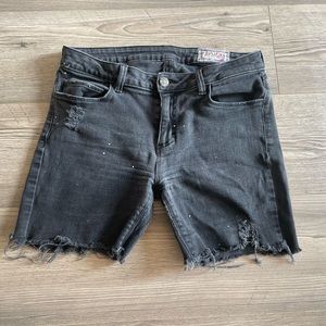 SIWY denim black distressed splatter paint shorts. Size 30
